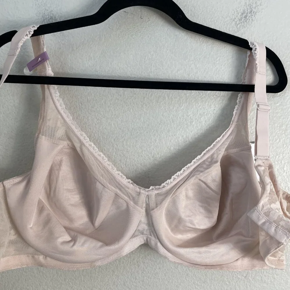 NEW Bali Minimizer Bra Womens 40D Pink Floral Lace Underwire Full Coverage 6590‎